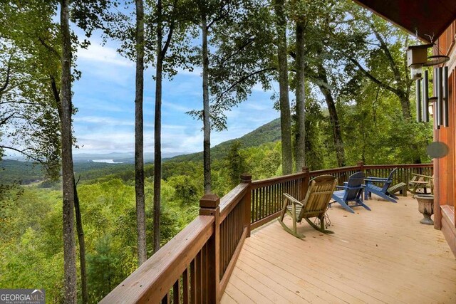 deck with a mountain view