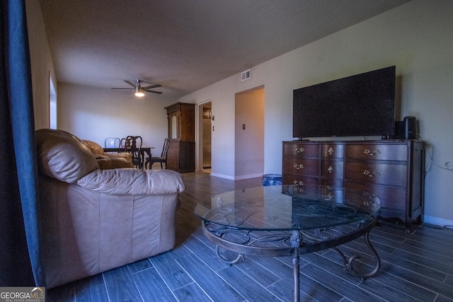 250 Little St Apt A105, Athens, GA 30605 - living area with ceiling fan, wood tiled floors, and baseboards