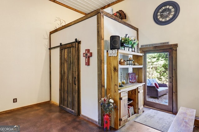 interior space with a barn door