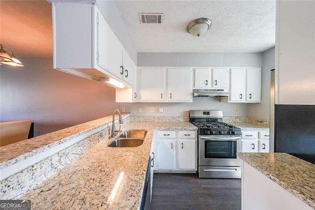 kitchen featuring stainless steel appliances, light stone countertops, sink, and white cabinets