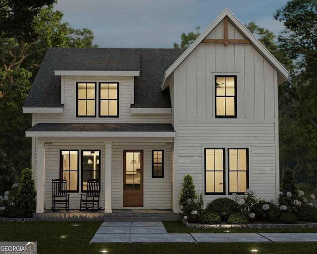 modern farmhouse with a porch