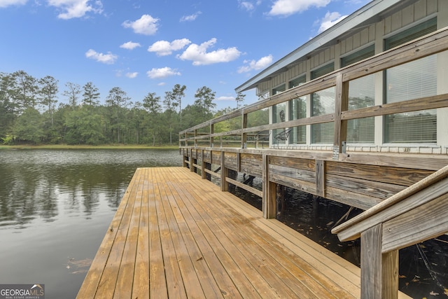 view of dock featuring a water view