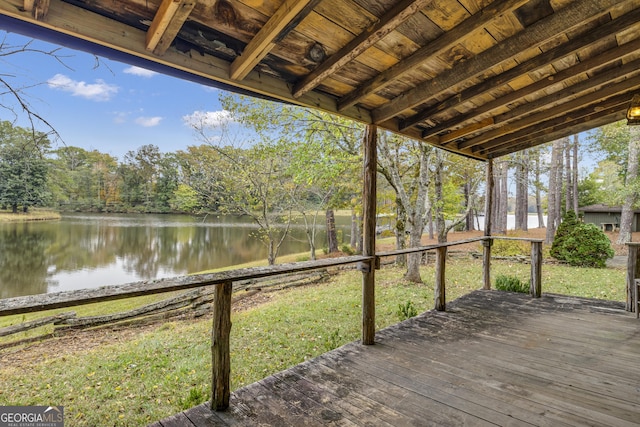 deck with a water view