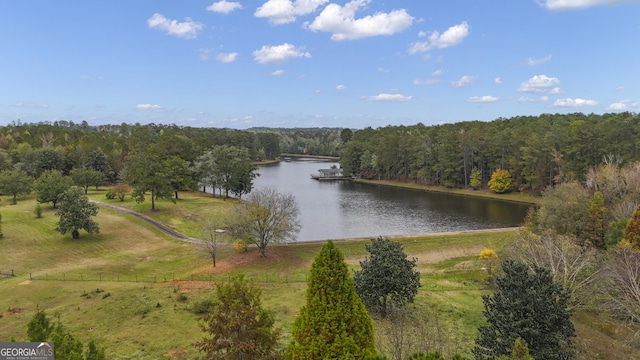 water view featuring a forest view and a rural view