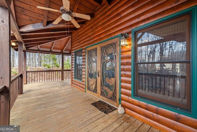 wooden terrace with ceiling fan