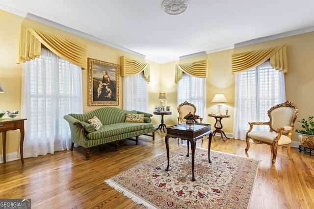 256 Allie Dr, Mcdonough, GA 30252 - living area with baseboards, wood finished floors, and ornamental molding