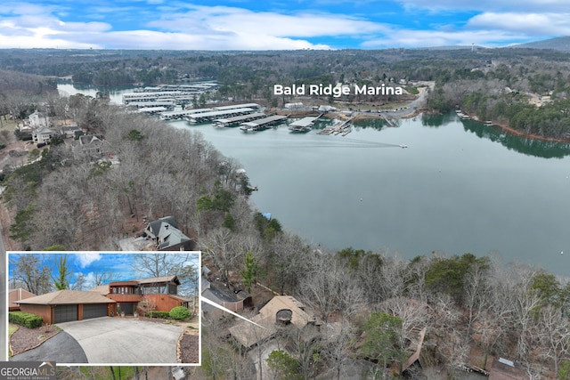 aerial view featuring a water view