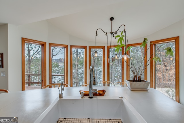 room details with pendant lighting and sink