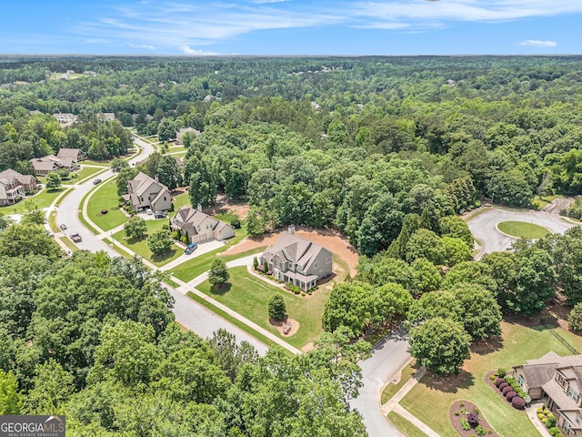 aerial perspective of suburban area with a forest