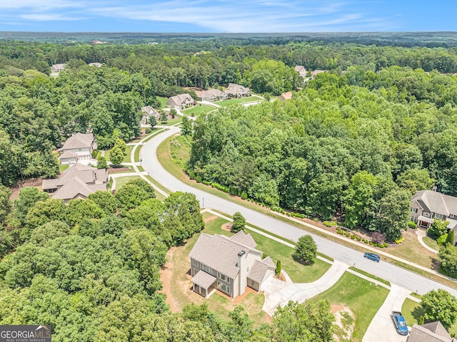 aerial view of residential area with a forest
