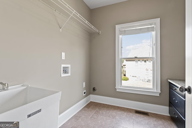 washroom with sink, hookup for an electric dryer, and hookup for a washing machine