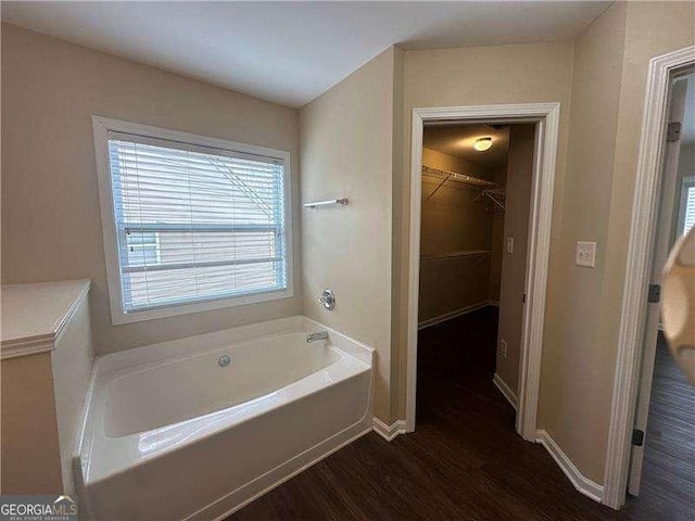 bathroom with a bathtub and wood-type flooring