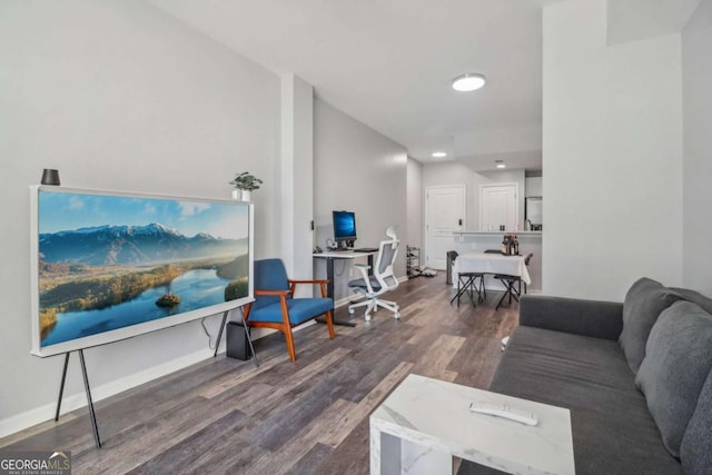 living room with dark hardwood / wood-style floors