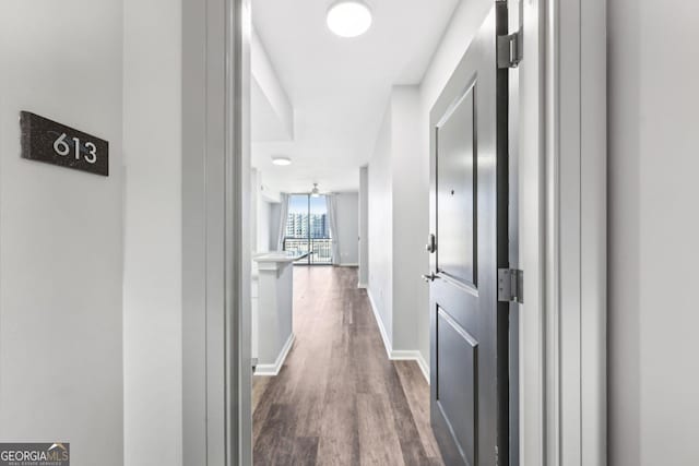 3040 Peachtree Rd NW Unit 613, Atlanta, GA 30305 - corridor featuring dark wood-style flooring and baseboards