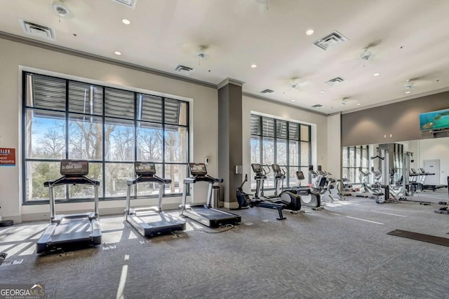 gym featuring ornamental molding