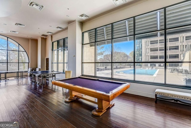 game room featuring hardwood / wood-style floors and billiards