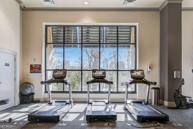 3040 Peachtree Rd NW Unit 613, Atlanta, GA 30305 - exercise room featuring crown molding and plenty of natural light