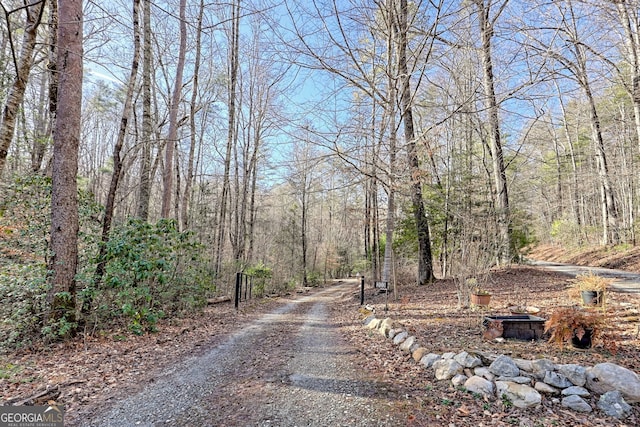 view of road featuring a view of trees