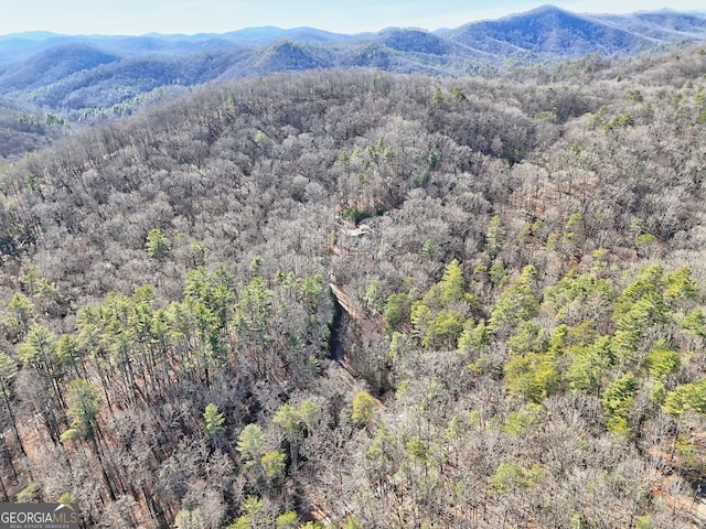 bird's eye view with a forest view and a mountain view