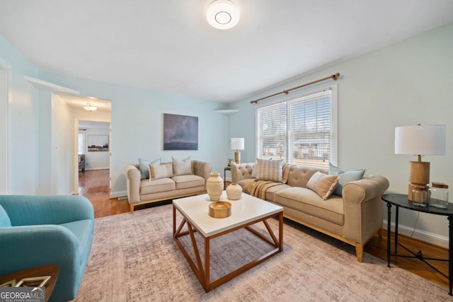 living room with hardwood / wood-style floors