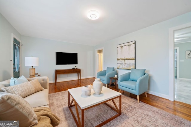 living room with light hardwood / wood-style floors