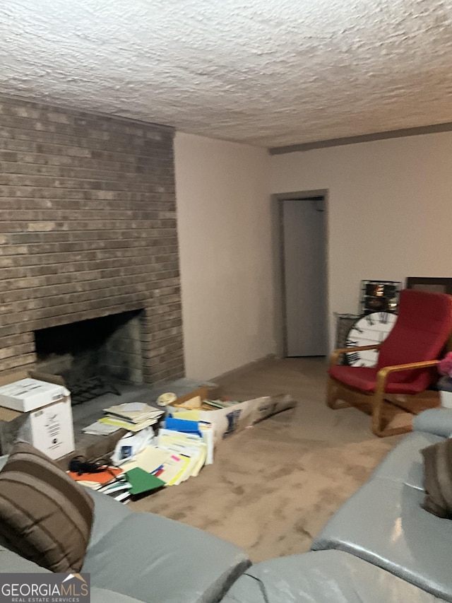 living room with a textured ceiling