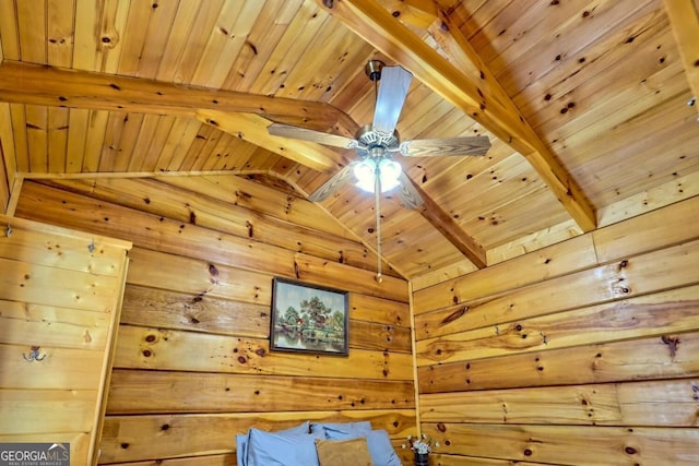 unfurnished bedroom with wood ceiling and vaulted ceiling with beams