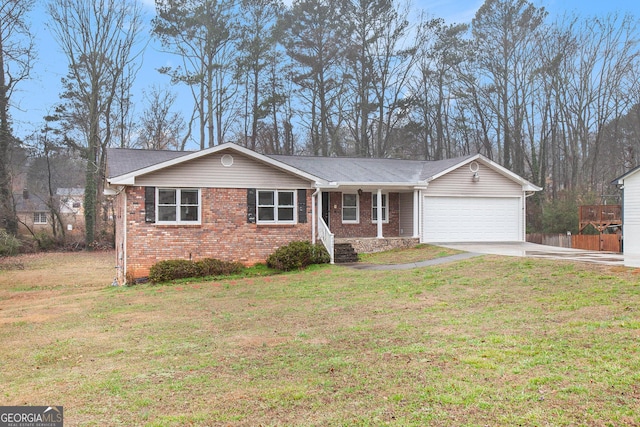 single story home with a garage and a front yard