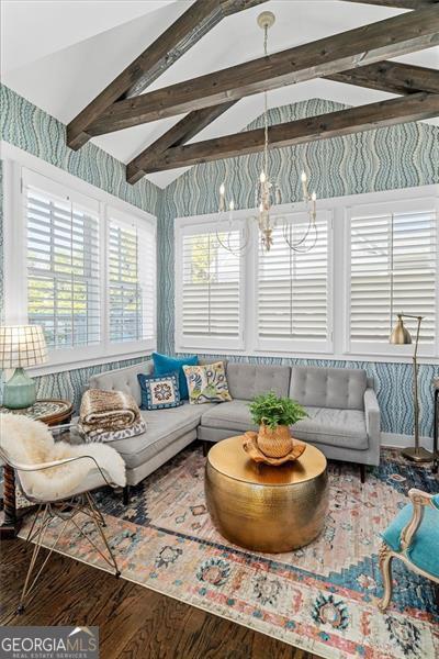 122 Brighton Blvd, Woodstock, GA 30188 - sunroom / solarium with an inviting chandelier and beam ceiling