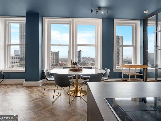 dining room with plenty of natural light and parquet floors