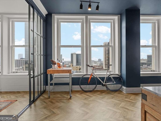 interior space featuring light parquet floors