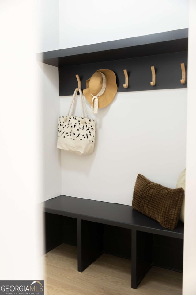 mudroom with wood-type flooring