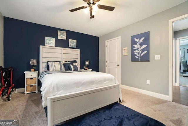 bedroom featuring carpet floors and ceiling fan