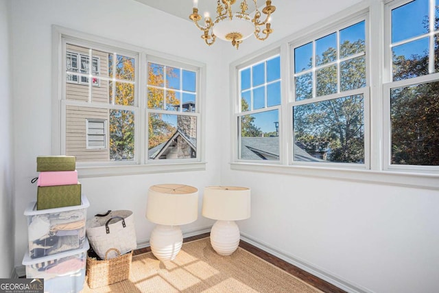 interior space with a chandelier