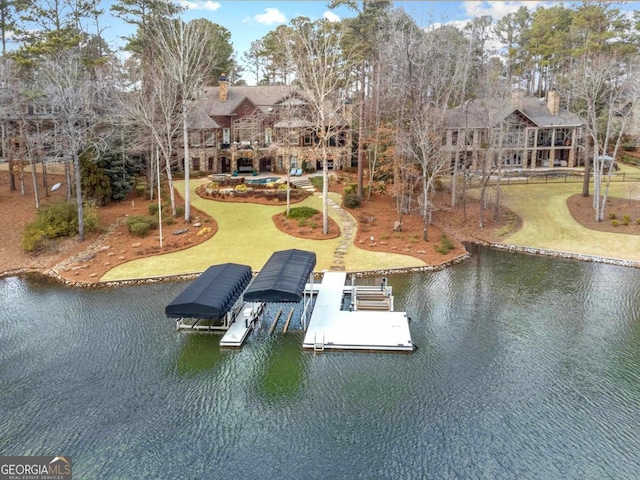 dock area with a water view