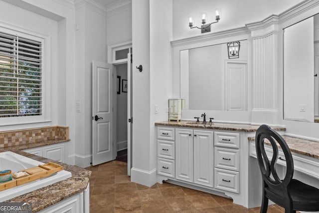 bathroom with vanity and backsplash