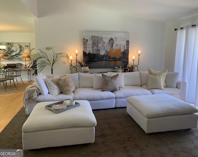 living room featuring dark hardwood / wood-style floors