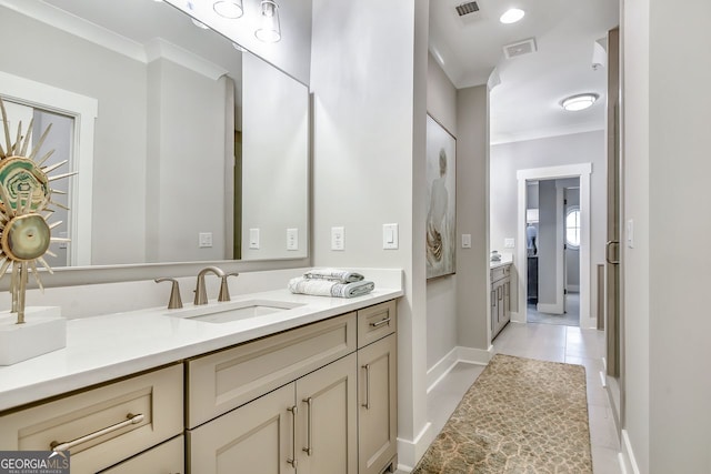 578 Brashy St, Woodstock, GA 30188 - bathroom featuring tile patterned flooring, ornamental molding, and vanity