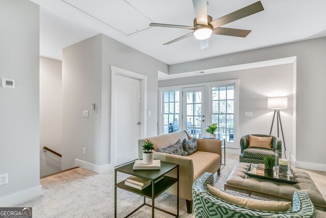578 Brashy St, Woodstock, GA 30188 - living room featuring light carpet and ceiling fan