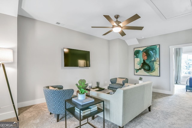 578 Brashy St, Woodstock, GA 30188 - living room with light colored carpet and ceiling fan