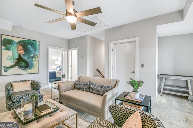 578 Brashy St, Woodstock, GA 30188 - living room featuring ceiling fan and carpet floors