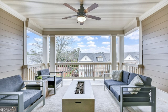 578 Brashy St, Woodstock, GA 30188 - view of patio featuring ceiling fan and an outdoor living space with a fire pit