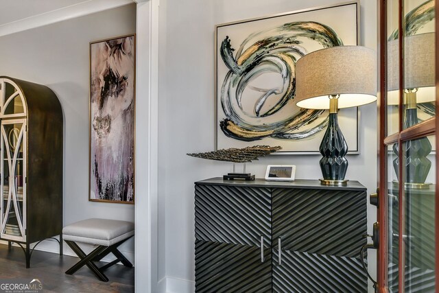 578 Brashy St, Woodstock, GA 30188 - interior details with wood-type flooring and indoor bar