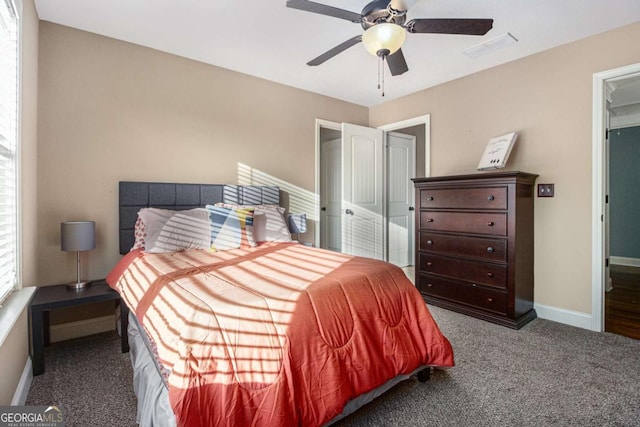 bedroom with carpet and ceiling fan