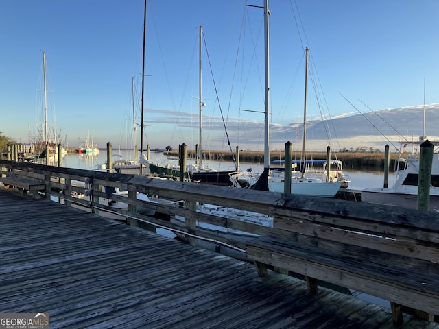 dock area featuring a water view