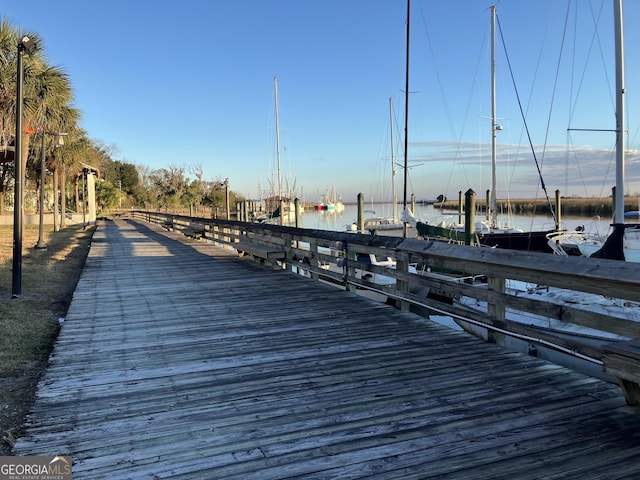 dock area with a water view