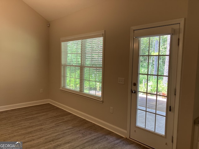 270 Bridgewater Ln SE, Darien, GA 31305 - entryway with dark wood finished floors, healthy amount of natural light, and lofted ceiling