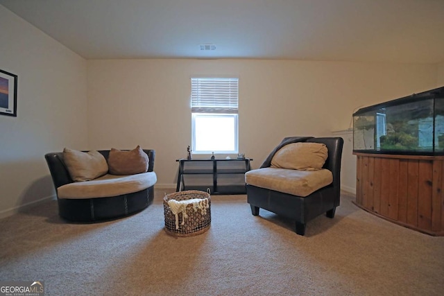 living area featuring carpet flooring