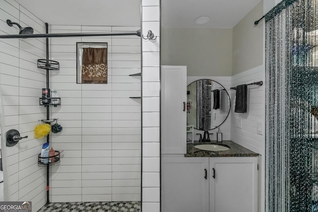 bathroom with vanity and an enclosed shower