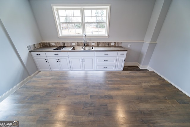 kitchen featuring white cabinetry, dark wood-type flooring, and sink